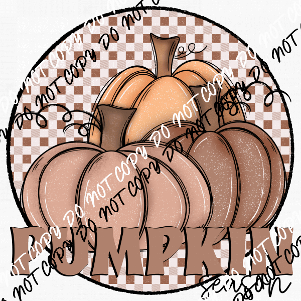 Pumpkin Scene in Circle Brown Plaid DTF Transfer - We Print U Press DTF Transfers