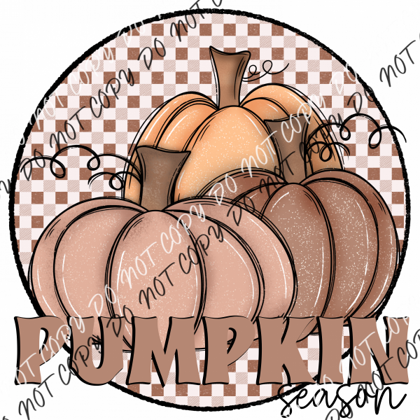 Pumpkin Scene In Circle Brown Plaid Dtf Transfer Transfers