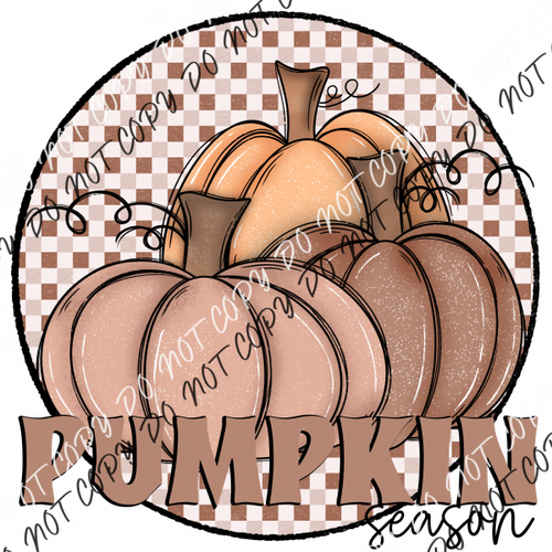 Pumpkin Scene In Circle Brown Plaid Dtf Transfer Transfers