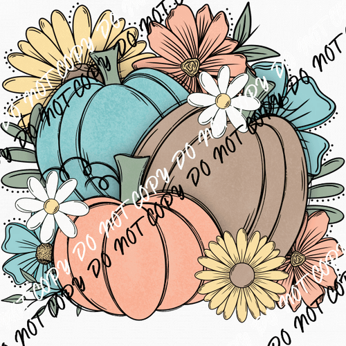 Pumpkin Scene Three Pastel with Flowers DTF Transfer - We Print U Press DTF Transfers