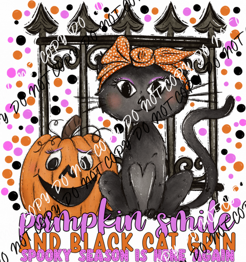 Pumpkin Smile and Black Cat Grin DTF Transfer - We Print U Press DTF Transfers