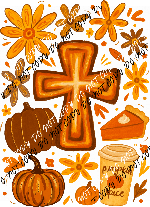 Pumpkin Spice and Jesus Cross DTF Transfer - We Print U Press DTF Transfers