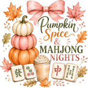 Pumpkin Spice and Mahjong Nights Fall Pink Bow Black Outline DTF Transfer
