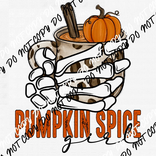 Pumpkin Spice Girl Skeleton DTF Transfer - We Print U Press DTF Transfers