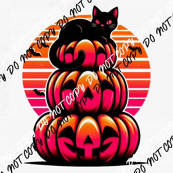 Pumpkin Stack with Black Cat DTF Transfer - We Print U Press DTF Transfers