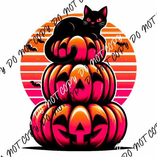 Pumpkin Stack with Black Cat DTF Transfer - We Print U Press DTF Transfers