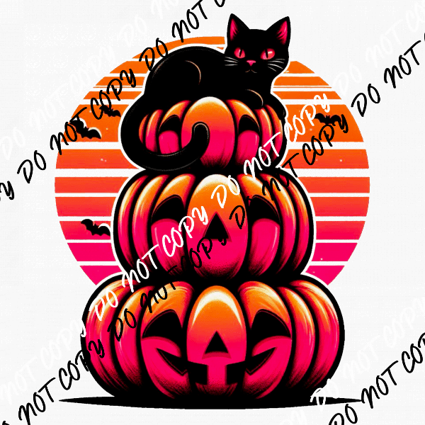 Pumpkin Stack with Black Cat DTF Transfer - We Print U Press DTF Transfers