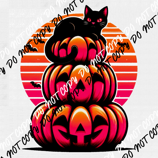 Pumpkin Stack with Black Cat DTF Transfer - We Print U Press DTF Transfers