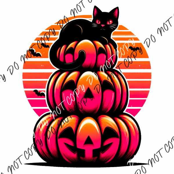 Pumpkin Stack With Black Cat Dtf Transfer Rtp Transfers