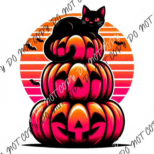 Pumpkin Stack With Black Cat Dtf Transfer Rtp Transfers