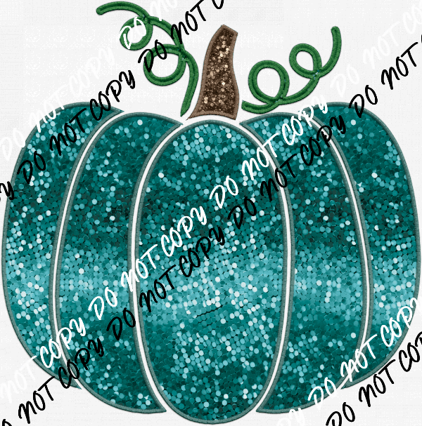 Pumpkin Teal faux sequin and faux embroidery DTF Transfer - We Print U Press DTF Transfers