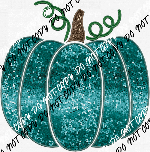 Pumpkin Teal faux sequin and faux embroidery DTF Transfer - We Print U Press DTF Transfers