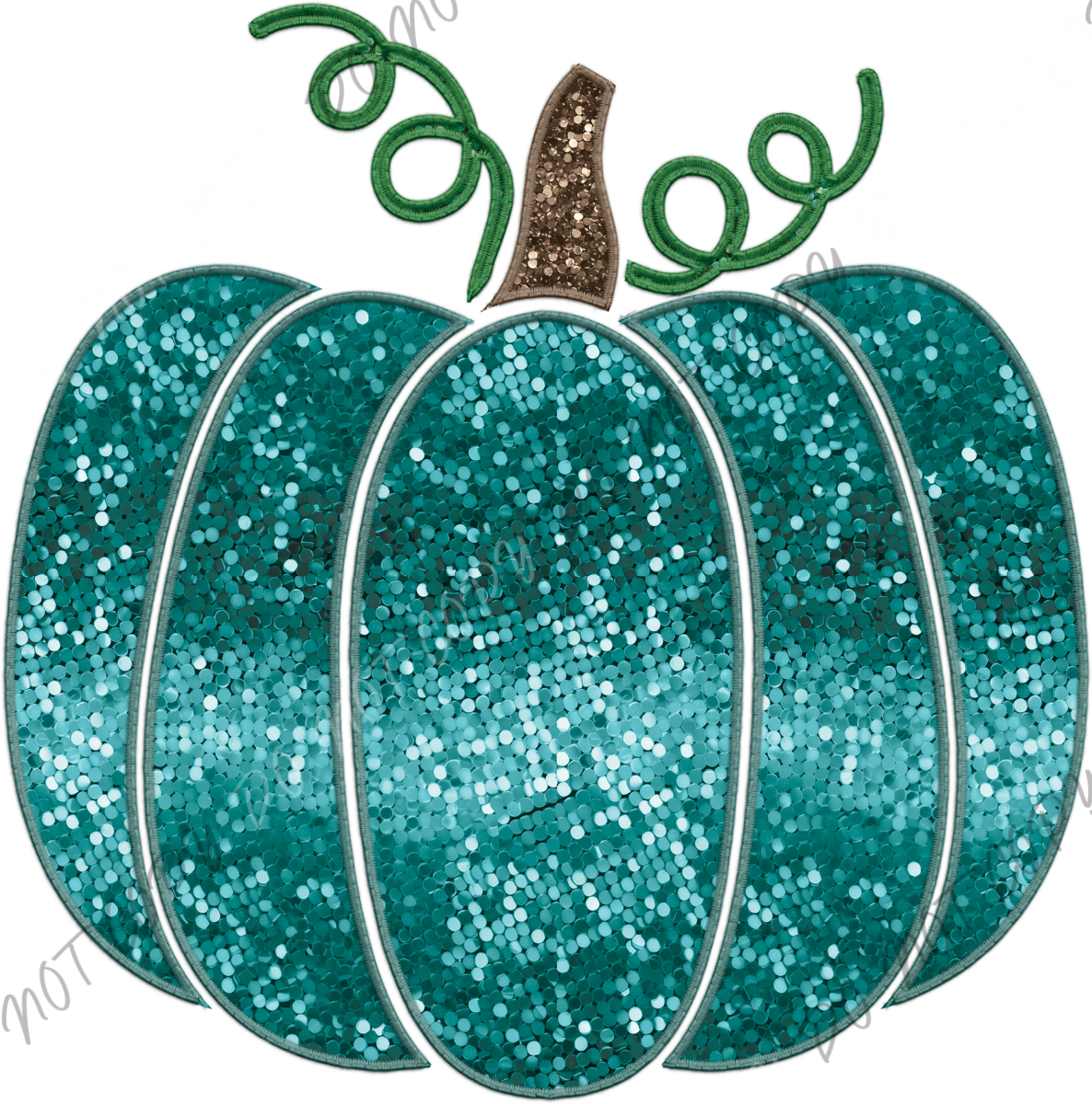Pumpkin Teal Faux Sequin And Embroidery Dtf Transfer Transfers