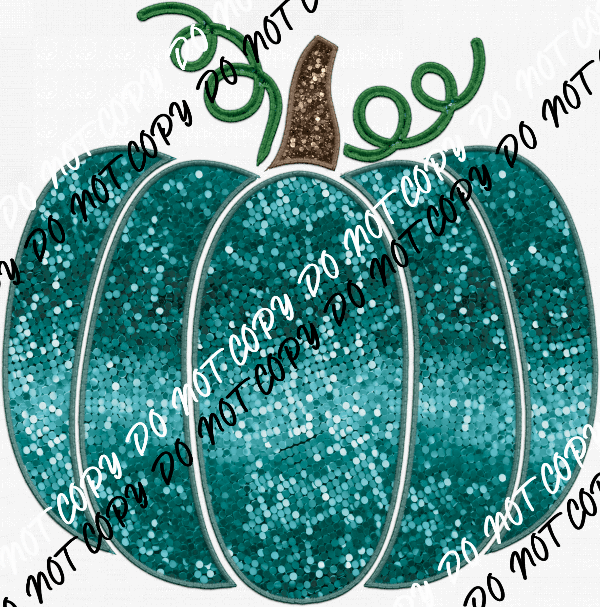 Pumpkin Teal faux sequin and faux embroidery DTF Transfer - We Print U Press DTF Transfers