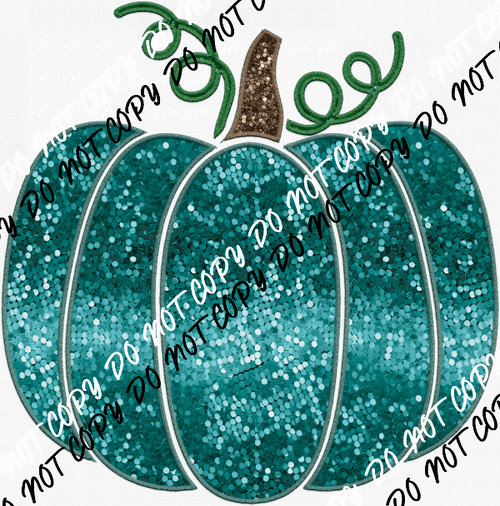 Pumpkin Teal faux sequin and faux embroidery DTF Transfer - We Print U Press DTF Transfers