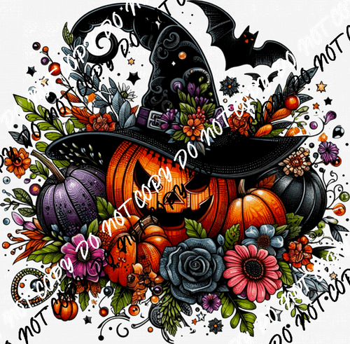 Pumpkin Witch Floral with Bat DTF Transfer - We Print U Press DTF Transfers