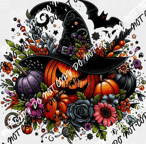 Pumpkin Witch Floral with Bat DTF Transfer - We Print U Press DTF Transfers