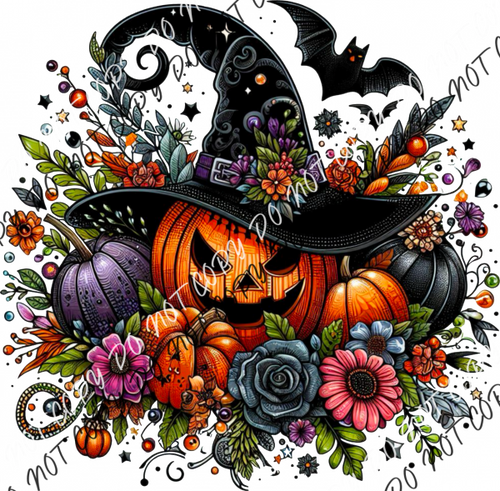 Pumpkin Witch Floral With Batfloral Dtf Transfer Rtp Transfers