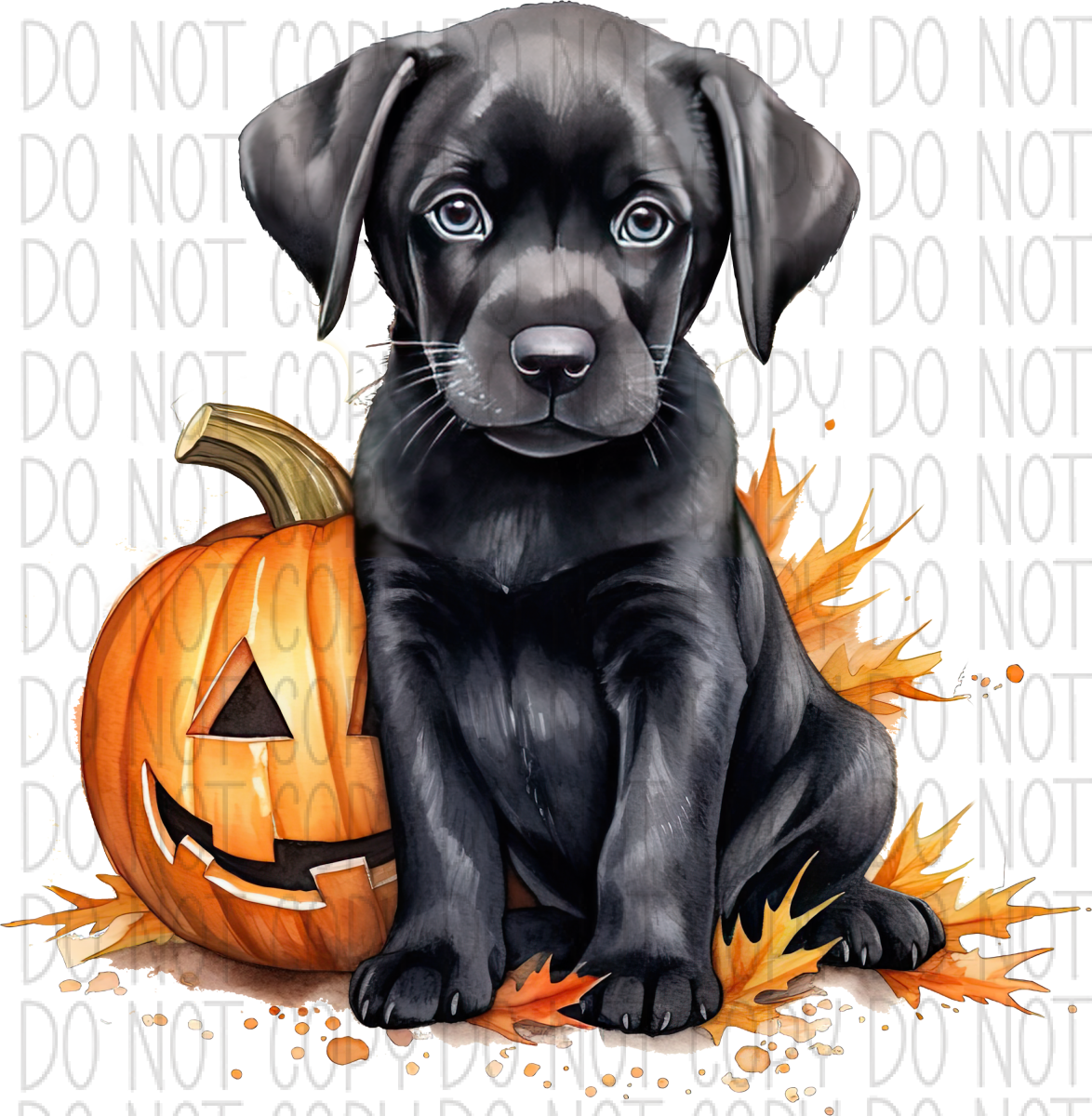 Pumpkin With Black Lab Puppy Watercolor Dtf Transfer Transfers