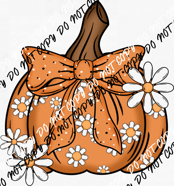 Pumpkin with Daisies DTF Transfer - We Print U Press DTF Transfers