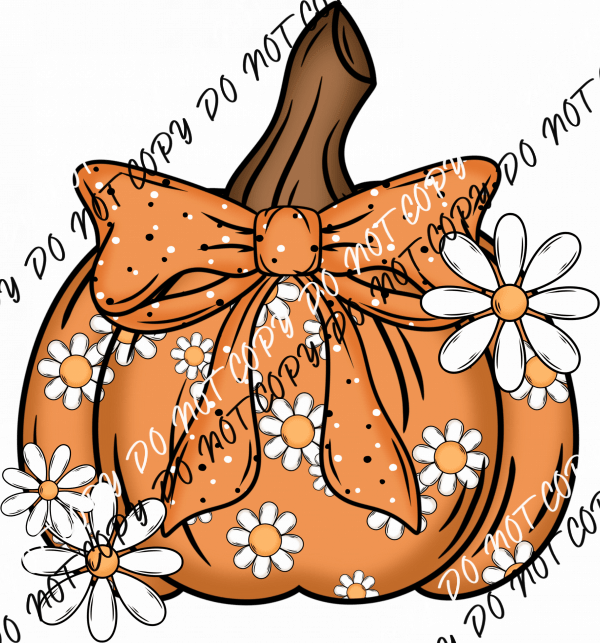 Pumpkin with Daisies DTF Transfer - We Print U Press DTF Transfers