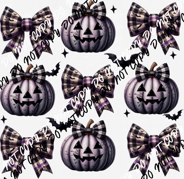 Purple Pumpkin and Bow Tie Grid DTF Transfer - We Print U Press DTF Transfers