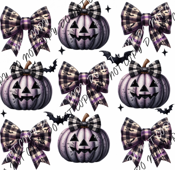 Purple Pumpkin And Bow Tie Grid Dtf Transfer Rtp Transfers