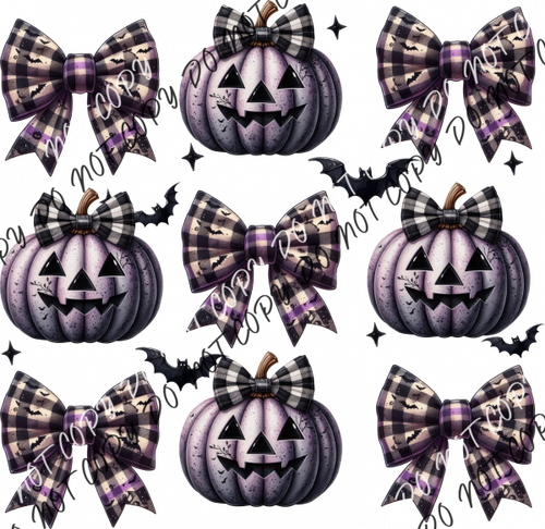 Purple Pumpkin And Bow Tie Grid Dtf Transfer Rtp Transfers