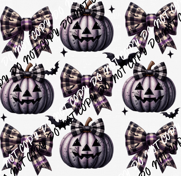 Purple Pumpkin and Bow Tie Grid DTF Transfer - We Print U Press DTF Transfers