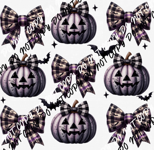 Purple Pumpkin and Bow Tie Grid DTF Transfer - We Print U Press DTF Transfers