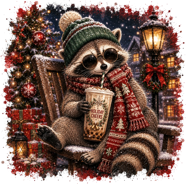 Raccoon Holiday Cheer DTF Transfer - RTP DTF Transfer