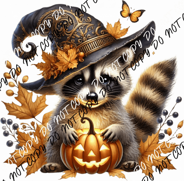 Raccoon Witch with Jack - o’ - Lantern DTF Transfer - We Print U Press DTF Transfers