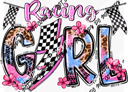 Racing Girl with Pink Flowers DTF Transfer - We Print U Press DTF Transfers