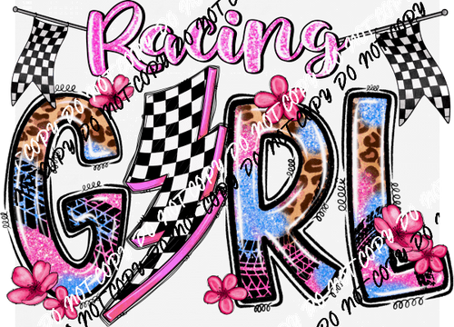Racing Girl with Pink Flowers DTF Transfer - We Print U Press DTF Transfers