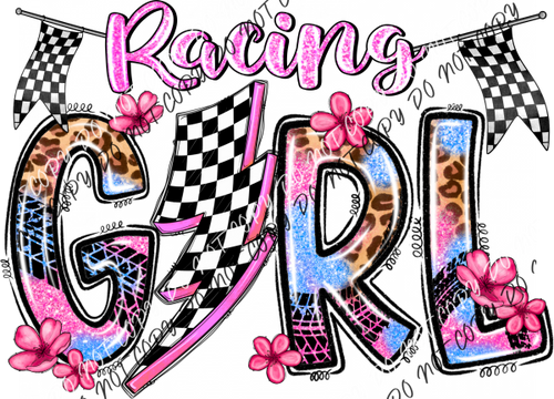 Racing Girl With Pink Flowers Dtf Transfer Rtp Transfers