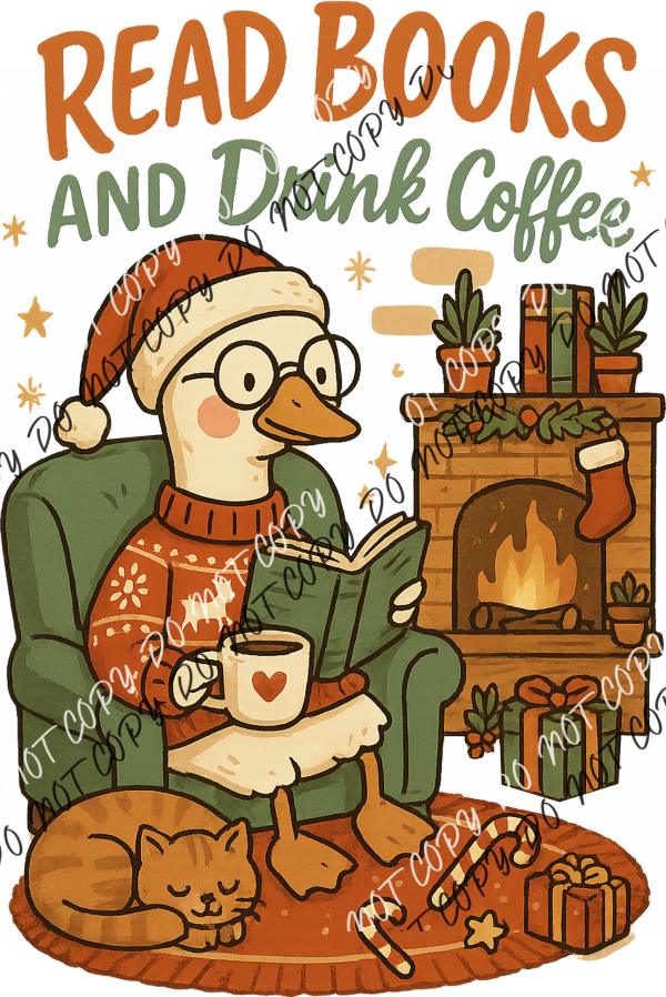 Read Books and Drink Coffee Christmas Goose DTF Transfer RTP DTF Transfers