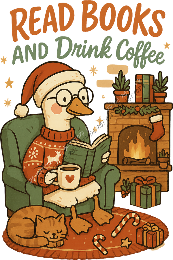 Read Books and Drink Coffee Christmas Goose DTF Transfer RTP DTF Transfers