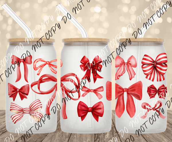 Red bows UV Transfer for 16 oz Glass Can - We Print U Press DTF Transfers