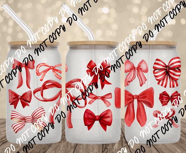 Red bows UV Transfer for 16 oz Glass Can - We Print U Press DTF Transfers