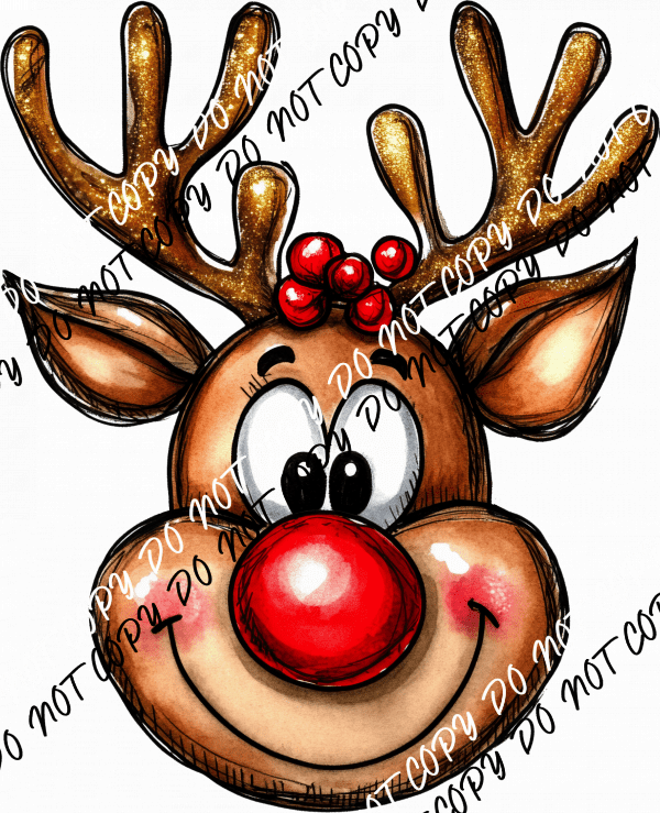 Red - Nosed Reindeer Face DTF Transfer - We Print U Press DTF Transfers