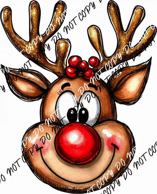 Red - Nosed Reindeer Face DTF Transfer - We Print U Press DTF Transfers