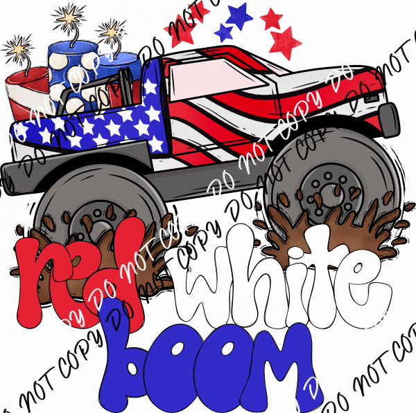 Red White Boom Truck DTF Transfer - We Print U Press DTF Transfers