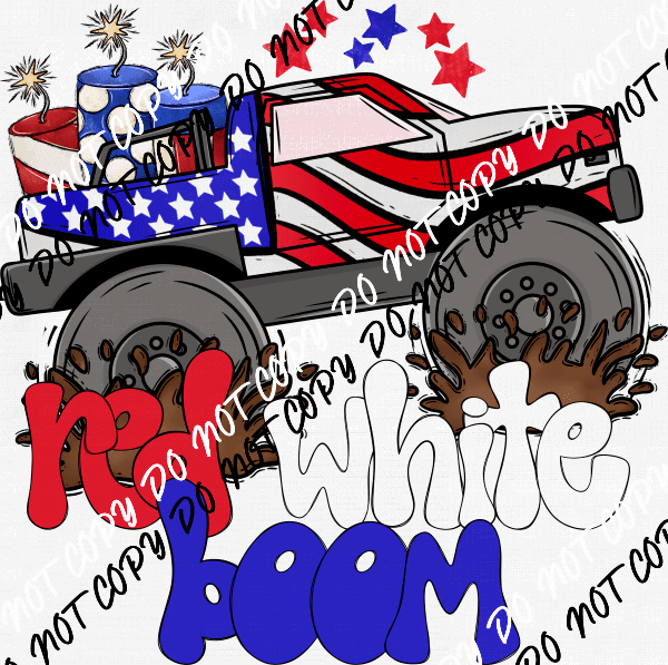 Red White Boom Truck DTF Transfer - We Print U Press DTF Transfers