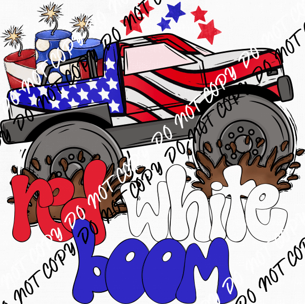 Red White Boom Truck DTF Transfer - We Print U Press DTF Transfers