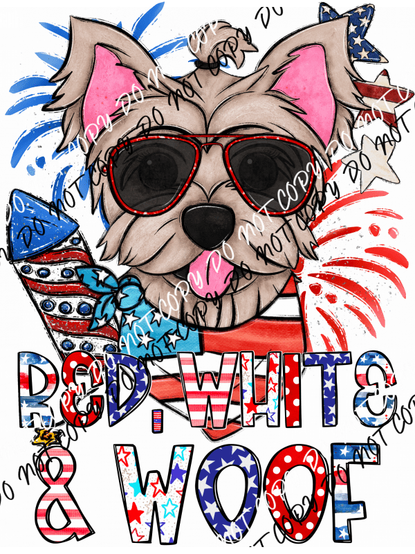 Red White Wood Glasses Yorkie DTF Transfer - We Print U Press DTF Transfers