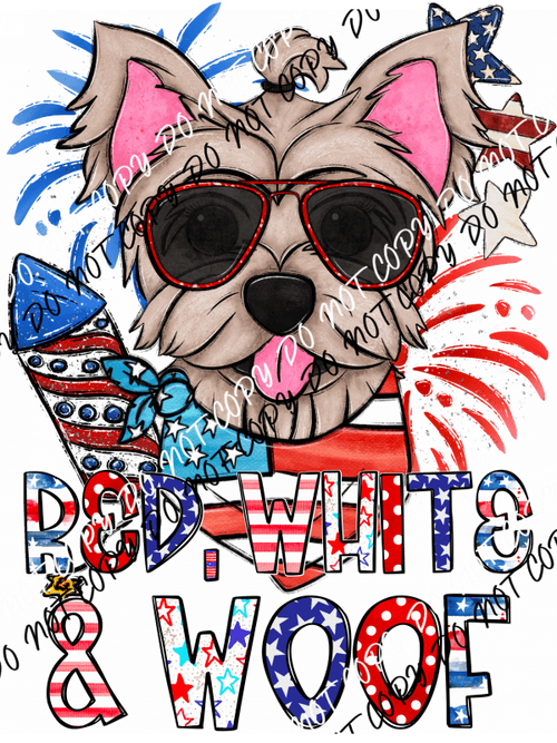 Red White Wood Glasses Yorkie DTF Transfer - We Print U Press DTF Transfers