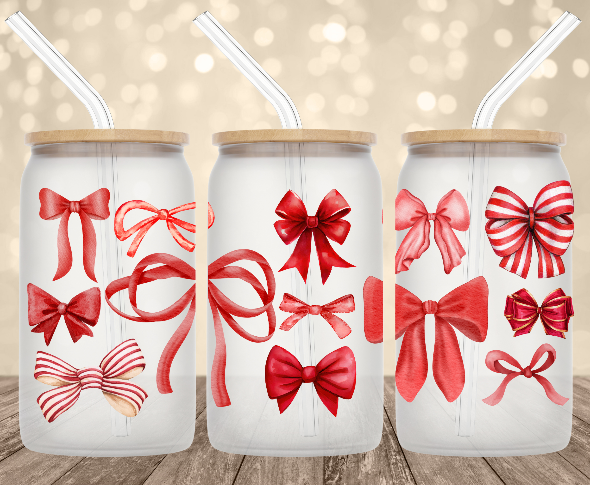 Red Bows Uv Transfer For 16 Oz Glass Can