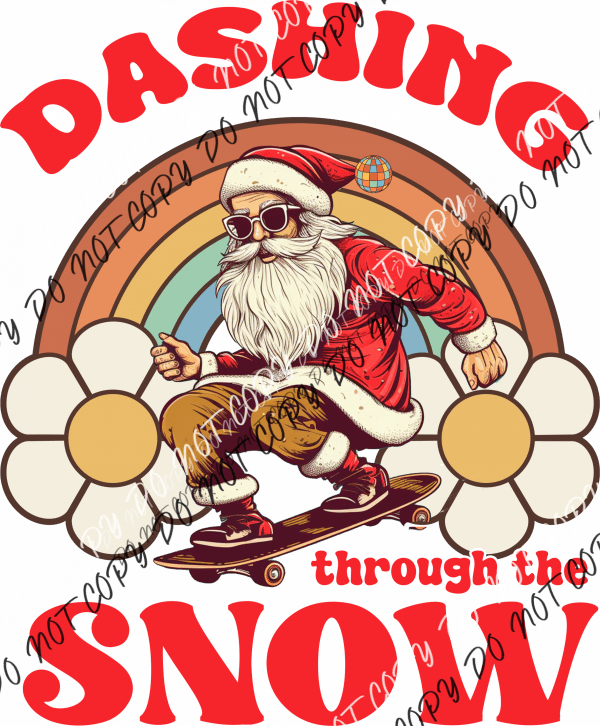 Retro Dashing Through the Snow SkateBoarder Santa DTF Transfer - We Print U Press DTF Transfers