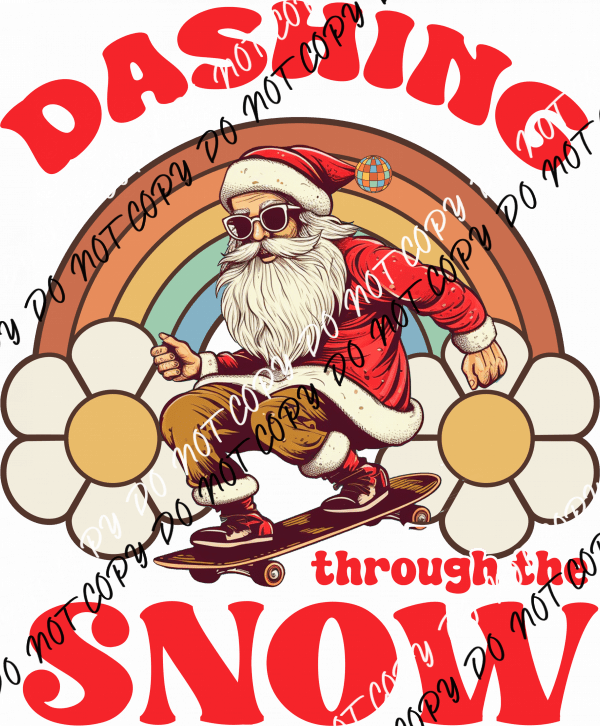 Retro Dashing Through the Snow SkateBoarder Santa DTF Transfer - We Print U Press DTF Transfers