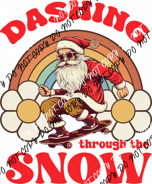 Retro Dashing Through the Snow SkateBoarder Santa DTF Transfer - We Print U Press DTF Transfers